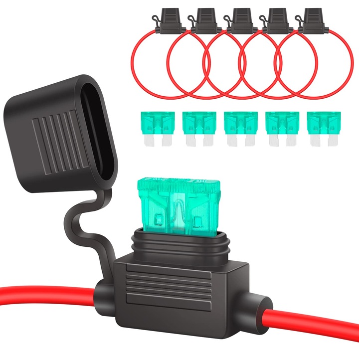 Set 5 suporturi sigurante auto 30A cu cablu 12AWG