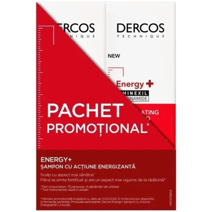 Sampon energizant Vichy Dercos pentru toate tipurile de par, 200ml x 2 bucati