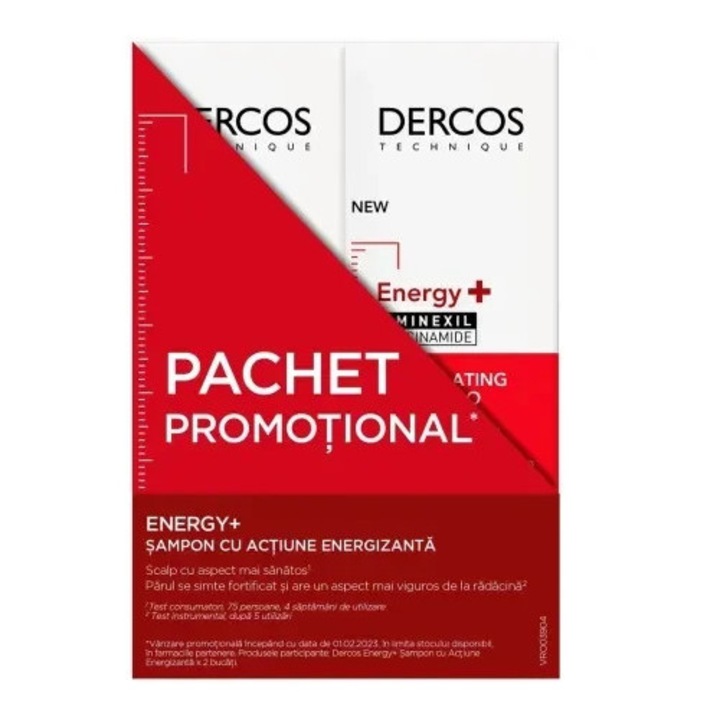 Sampon energizant Vichy Dercos pentru toate tipurile de par, set 2 x 200ml, cu Aminexil