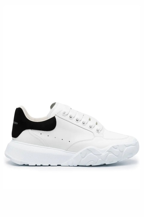Alexander McQueen Court Trainer férfi sportcipő, fehér természetes bőr fekete részletekkel, chunky talp, 40.5 EU méret