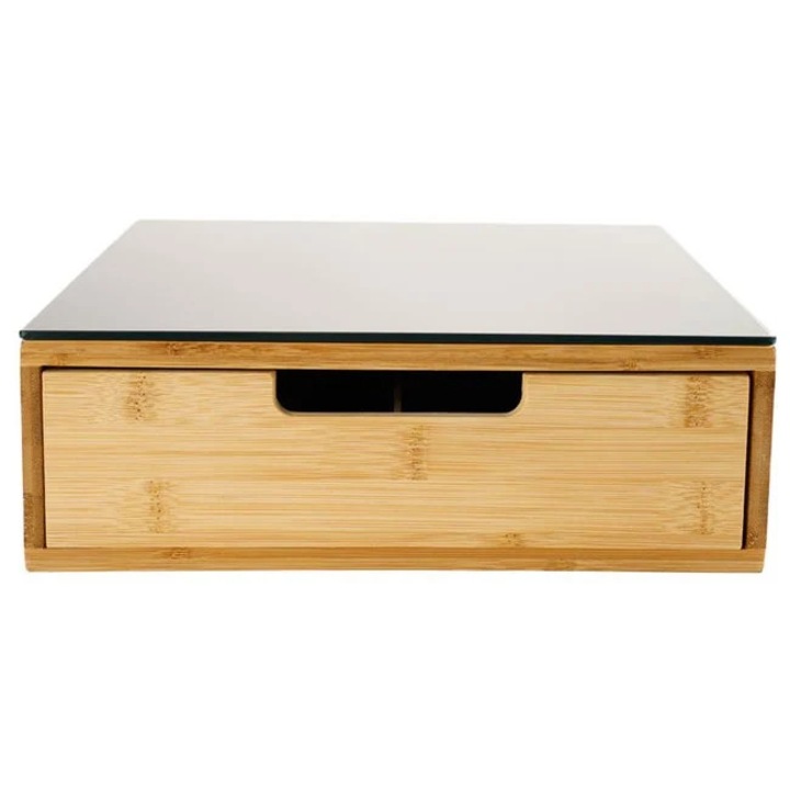Suport capsule cafea 5Five Blackbamboo, cu sertar, bambus si sticla, 30x30x10 cm, natur si negru