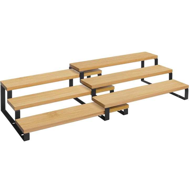 Raft depozitare extensibil Brius, 3 nivele, bambus, stivuibil, natural, 32x25x11 cm, set 2 organizatoare