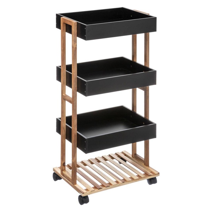 Brius mobil polc 4 polccal, bambusz és MDF, fekete, 40x30x88 cm
