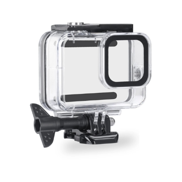 Sistemul de Prindere si Carcasa waterproof pentru GoPro Hero 8, rezistenta la soc, impreuna cu QR si surub