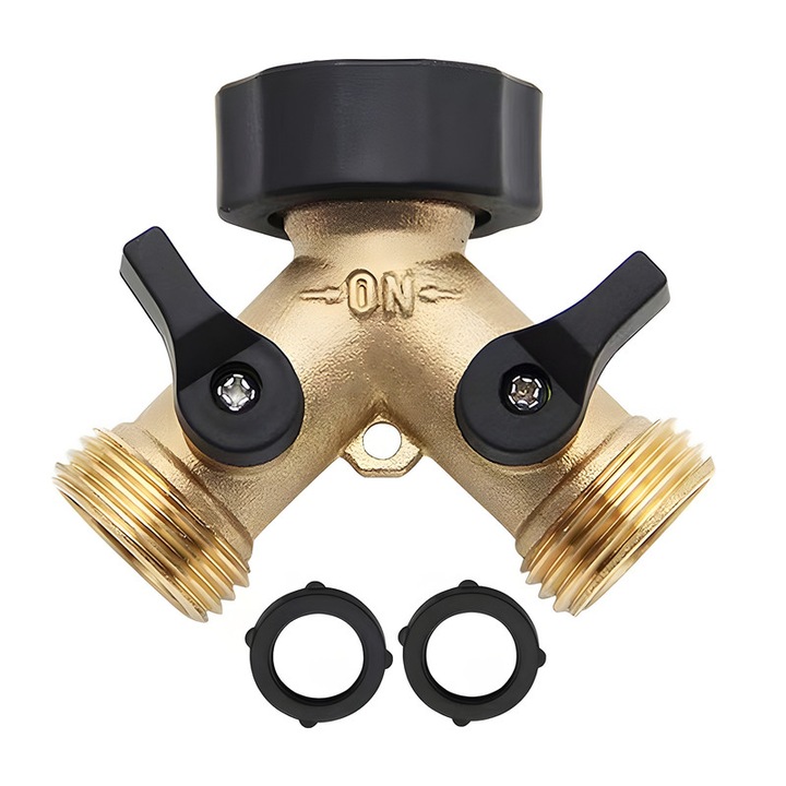 Kétutas mosógép csap, Y-elosztó 2 utas 3/4 hüvelykes, szabványos európai menet, Heavy Duty Brass Connector Tap Splitter, 2 készülék csatlakoztatásához, Arany