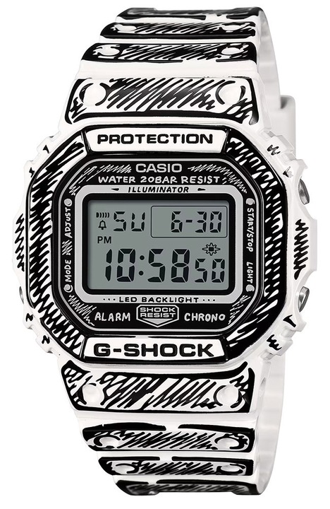 Férfi karóra G-SHOCK DW-5600JV-7ER, Joshua Vides design, monokróm grafika, gumi szíj, fehér/fekete