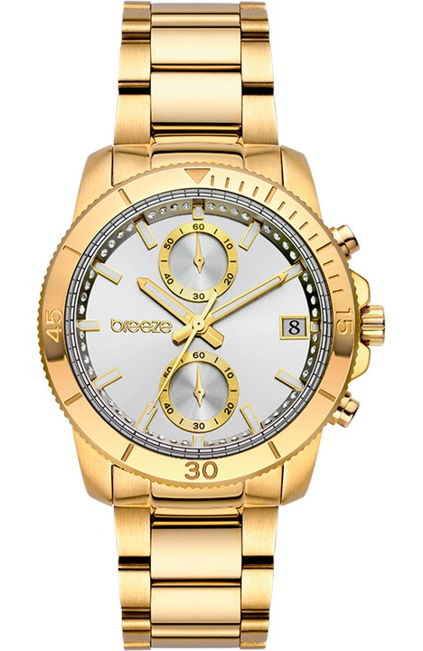 BREEZE női karóra, 212391.2 modell, arany rozsdamentes acél, csillogó kristályok, fehér, standard méret