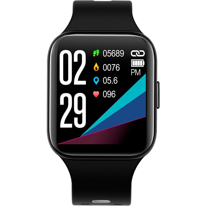 Дамски часовник BREEZE Smartwatch с каучукова каишка, 1.55'' TFT LCD, Bluetooth BLE 4.0, черен