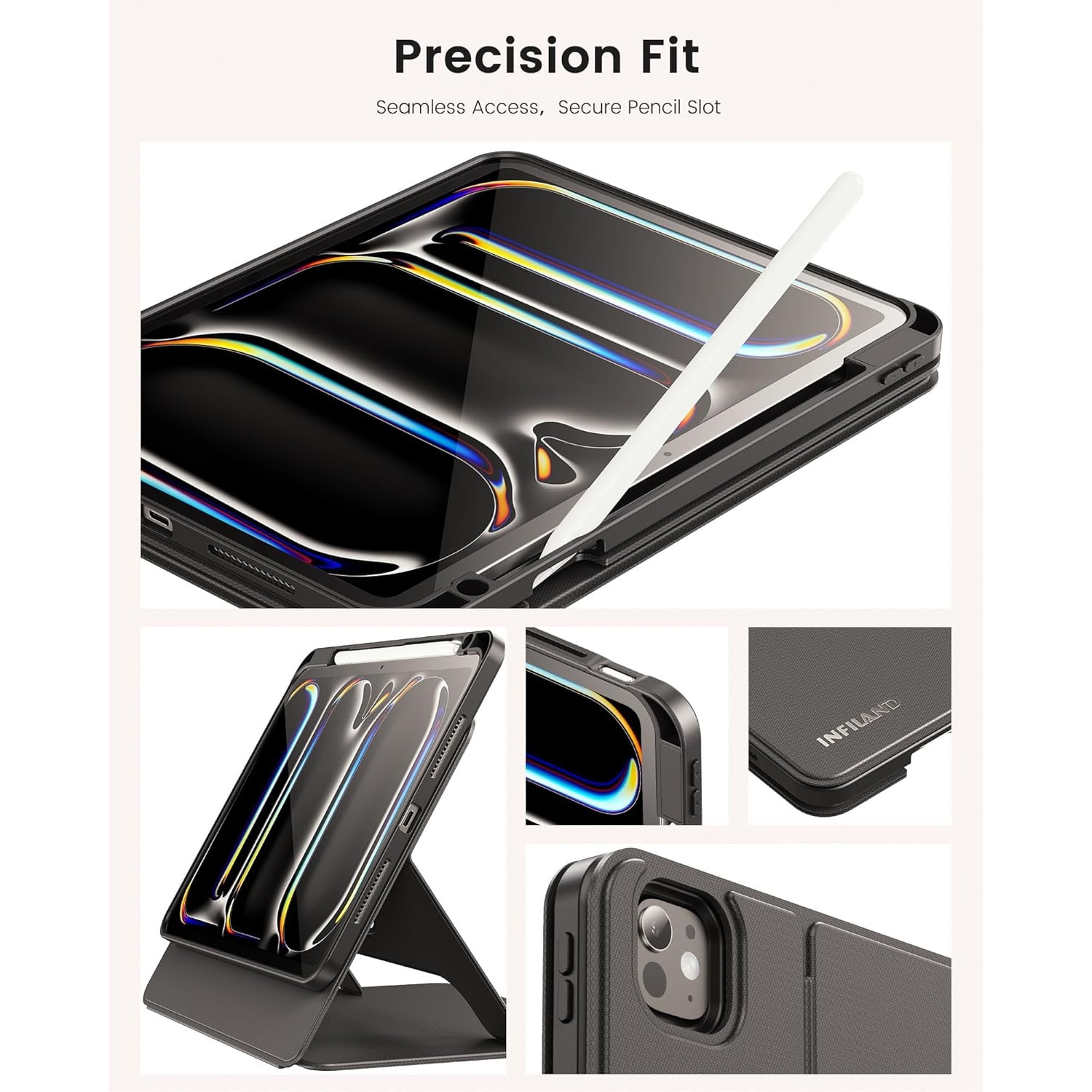 Husa Compatibila cu iPad Pro 11'' INFILAND M4 2024, Cu Port Creion, Stand Ajustabil