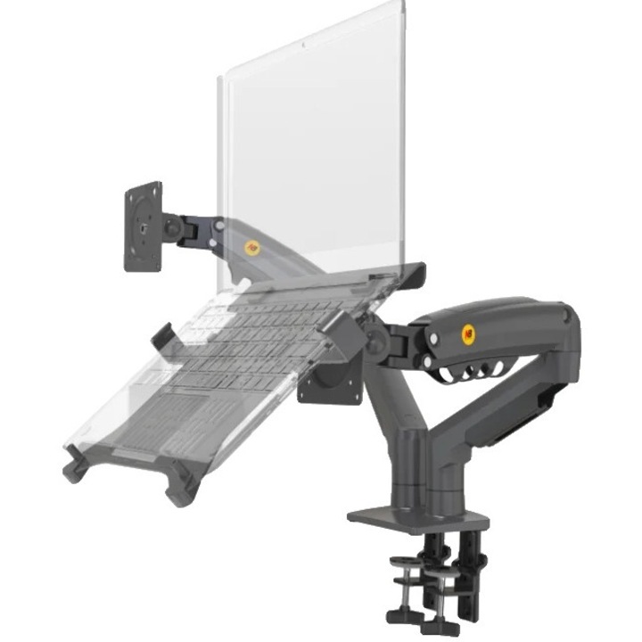 Monitortartó és laptoptartó, teljes állíthatóság, kábelrendezés, matt szürke, akár 27 hüvelykes kompatibilitás