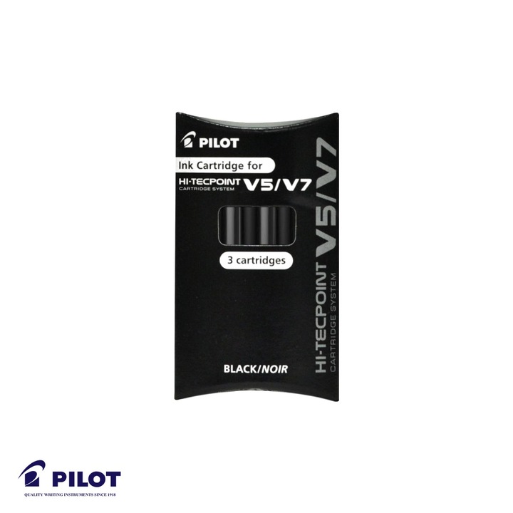 Set 3 rezerve roller Pilot Hi-Tecpoint V5/V7, cerneala lichida neagra, compatibile rollere reincarcabile