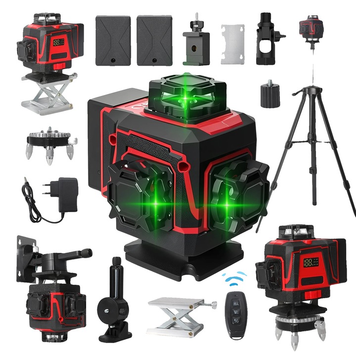 Tripod pentru nivel laser, 360 grade, 16 linii, inaltime ajustabila, aluminiu, 1m