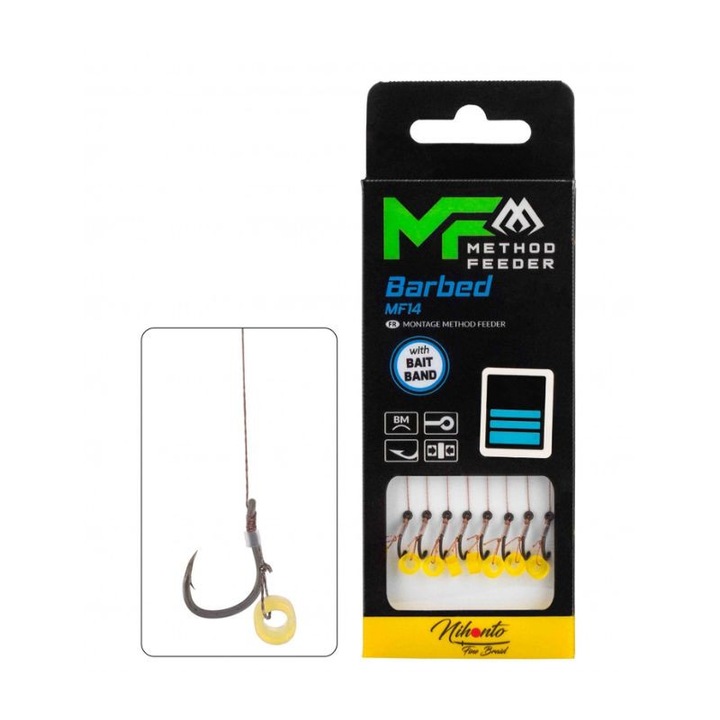 Carlige legate Method Feeder Rig 10 Cm- Mf1, Bait Band - No 12 / Braid 0.12Mm Mikado