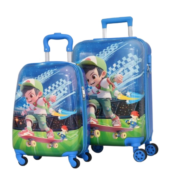 Set Valize Copii PERFECT++LINE 31800-29 16" și 20" Skateboard, ABS/PC, 56/34/25 cm, Albastre, 2 bucăți