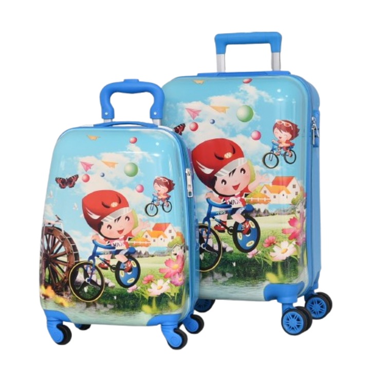 Set Valize Copii PERFECT++LINE 31800-12 16" și 20" Băiat cu roată, ABS/PC, 56/34/25 cm, Albastre, 2 bucăți