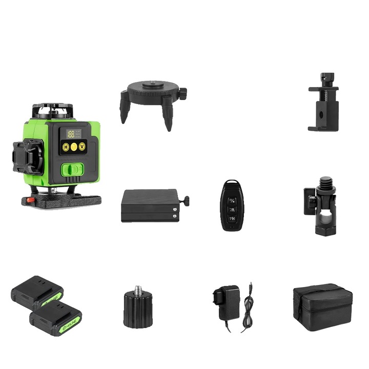 Nivela laser, 16 linii, functie de auto-nivelare, set 2 baterii, 25m, precizie +/-1mm/7m