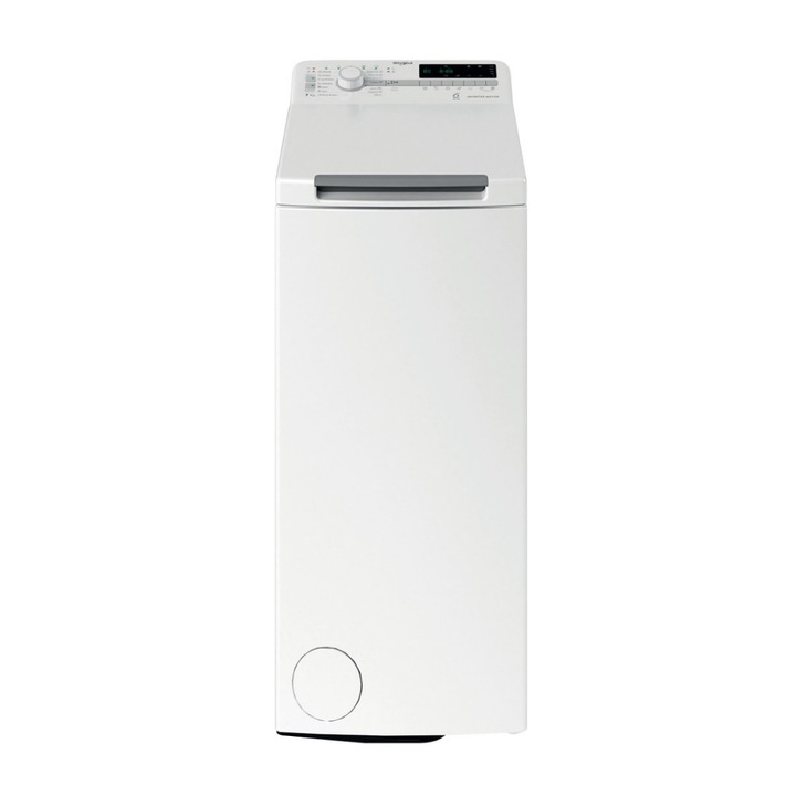 Masina de spalat rufe Slim cu incarcare verticala Whirlpool TDLR 7250SS EU/N, Al 6-lea Simt, Inverter, FreshCare, Soft Open, Start intarziat, 7 kg, Clasa B, Alba