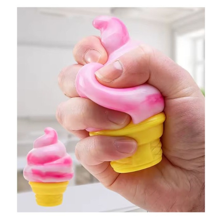 Jucarie senzoriala inghetata 9 cm, squishy antistres, moale si elastica, model ice cream, culori aleatorii