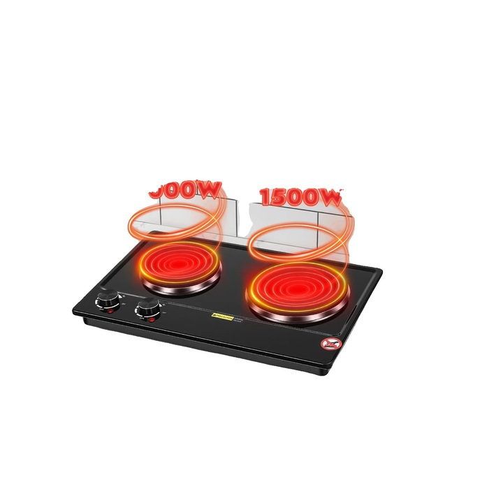 Elektromos főzőlap, 2500W, 220-240V, 100-250°C, 50x31.7x7cm, két fűtőzóna