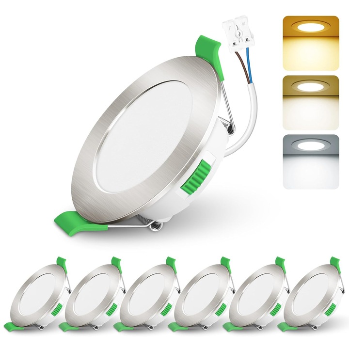 Set 6 Spoturi LED incastrabile tavan ALUSSO, 4W, 310lm, dimabile, 3000K/4000K/6500K, Ø78 mm, Plastic, culoare Nichel