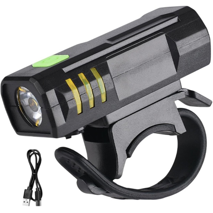 Lumina de bicicleta, lanterna frontala pentru bicicleta, pentru mers nocturn, Fudisenn, becuri LED P40, impermeabila IP65, 3 moduri de iluminare, incarcare USB, material ABS, potrivita pentru ciclism montan, neagra