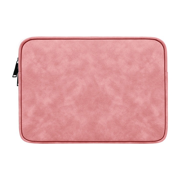 Husa laptop, AFKSMILE, Husa de Protectie Laptop/Tableta, Impermeabila, Rezistent la zgarieturi, Rezistenta la socuri, Fermoar dublu, Design slim, 14.1-15.6 inch, Portabil, Multifunctionala, Piele ecologica, 37x27x3cm, Roz