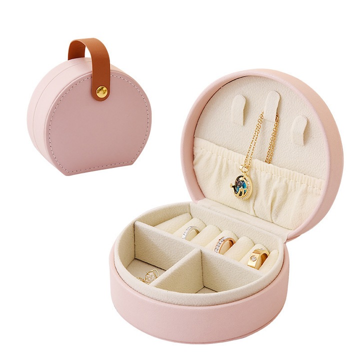 Cutie bijuterii, CeruleTree, Piele ecologica, 10x9x5 cm, Roz
