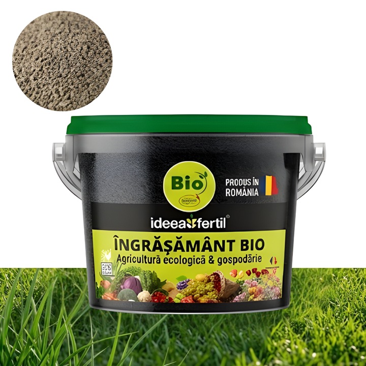 IDEEAFERTIL BIO Univerzális Trágya, Granulált, ECOCERT® Tanúsítvánnyal, Lassú Kibocsátású, Zöldségekhez, Gyümölcsökhöz és Gyephez, 2.5 KG, 100 m2, Romániában Gyártva