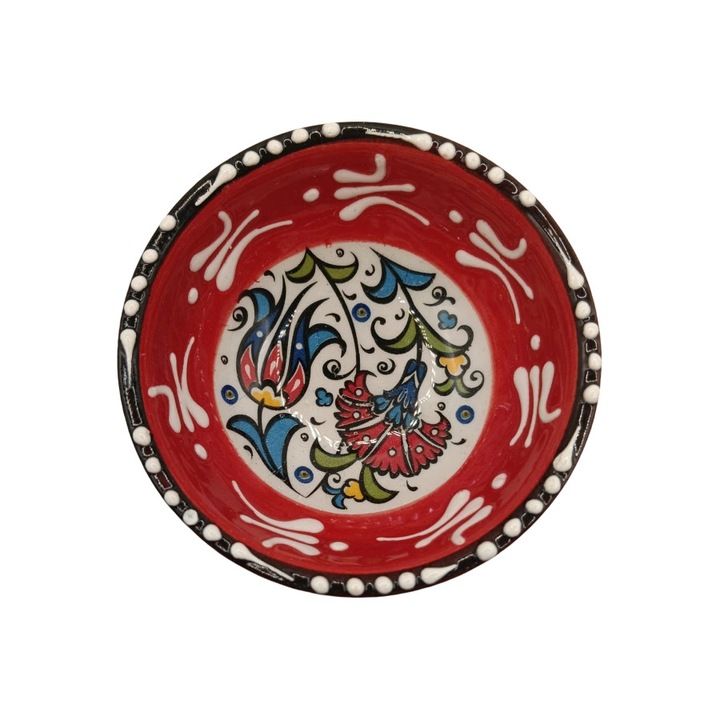Bol ceramic 5 cm model traditional albastru, bol mic pentru sos si condimente