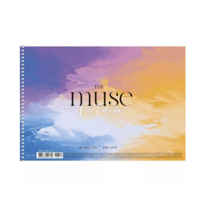 Album acuarela A4 MUSE 240g, 20 file, bloc desen profesional, hartie acuarela groasa, watercolor sketchbook, pictura artistica, caiet desen spirala premium