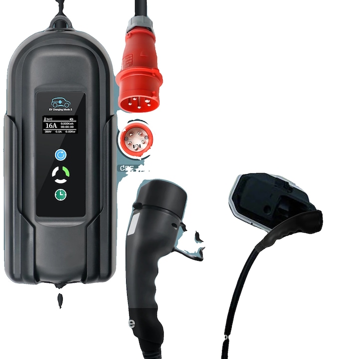 Statie incarcare vehicul electric 11KW, reglabila, tip 2, portabila, 38x11cm, cablu 10m