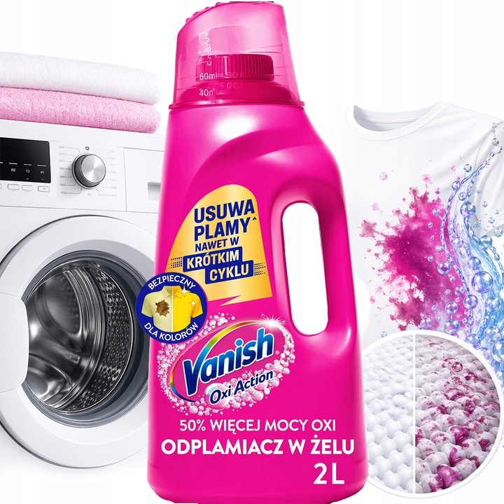 Odplamiacz Vanish Oxi Action Pink, 2l, pentru tkanini colorate, gel