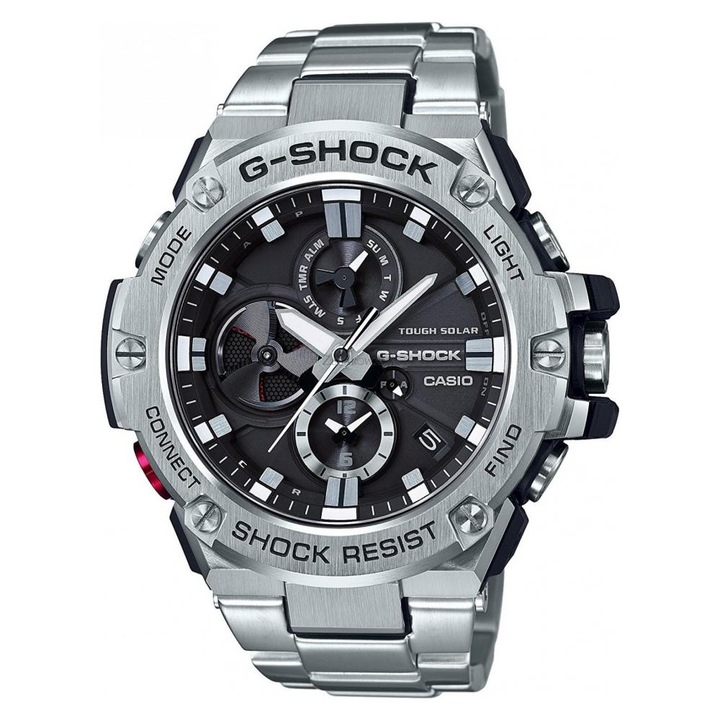 Ceas barbaresc G-Shock G-Steel GSTB100D1A, argintiu, 49mm, cu Bluetooth, solar, rezistent la apa 200m