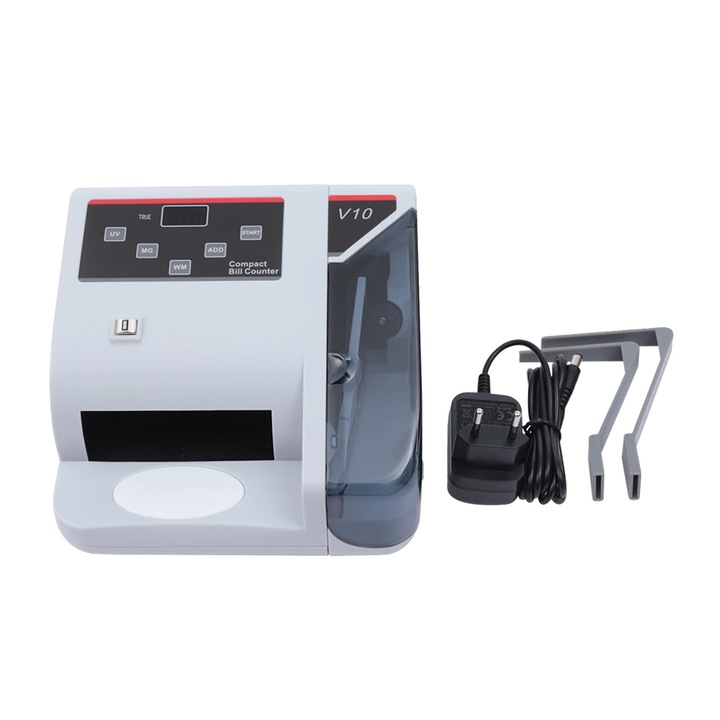 Masina de numarat bani, viteza mare, detectie multi-valuta, alb, dimensiuni compacte