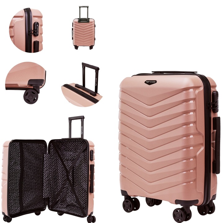 Wings Valiza Cabina Phoenix Din Polipropilena 38L Cu Roti Duble 360° Si Sistem De Inchidere Cu Cod, Valiza Bagaj Avion 55X40X20 Cm Cu Interior Compartimentat Si Maner Telescopic Pentru Calatorii