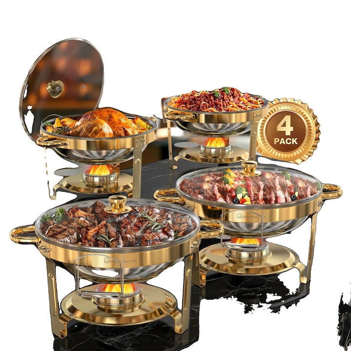 Гастронорм тави, инокс, стъклен капак, комплект 4 броя, 5QT, кръгла форма