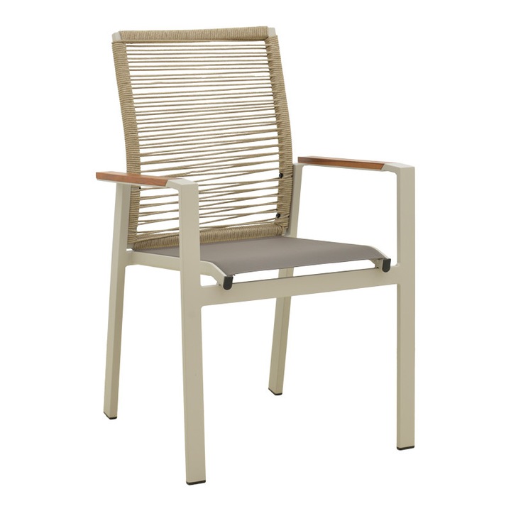 Scaun Gradina Aegean, Stivuibil, Aluminiu/Textilene/Sfoara, Crem/Bej/Natural, 56.5x58x91 cm