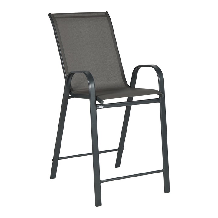 Scaun Bar Exterior Calan, cu Brate, Metal/Textilene, Gri Antracit, 55x70x114 cm