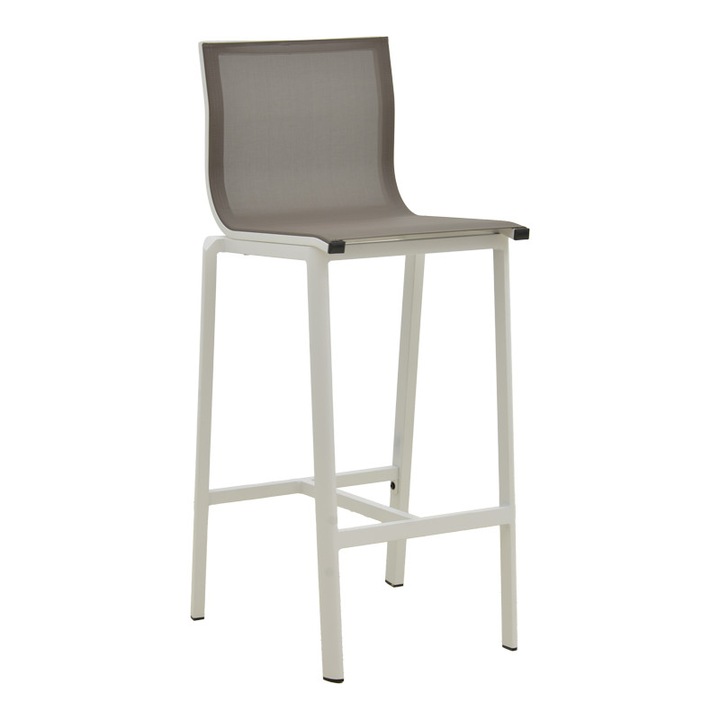 Scaun Bar Exterior Melina, Stivuibil, Aluminiu/Textilene, Alb/Gri, 57x52.5x106.5 cm