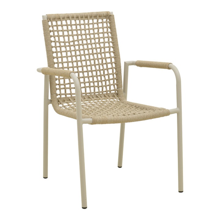 Scaun Gradina Esence, Stivuibil, Aluminiu/Rope, Cappuccino/Bej, 56x61.5x87.5 cm