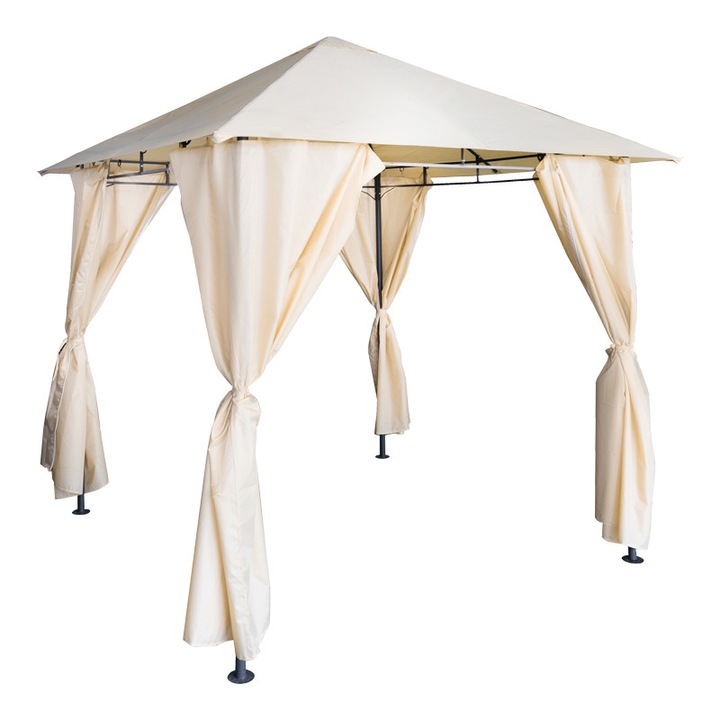 Pavilion Gradina Apex 2.5x2.5 m, Cadru Metalic Negru & Copertina Textila Bej, 250x250 cm
