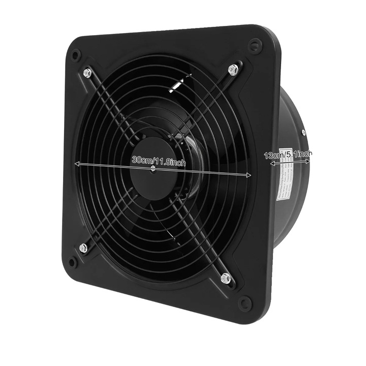 Ventilátor cső, fém konstrukció, csendes működés, fekete, 35x35x13cm