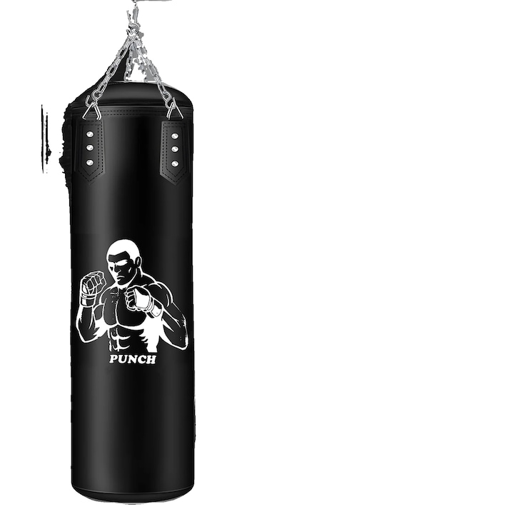 Boxzsák, komplett szett, prémium PU bőr, 4ft, fekete