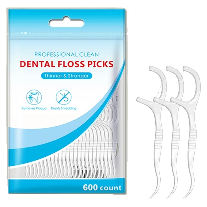 Ata dentara, set de 600 bucati, design portabil, material PE, pentru igiena orala eficienta