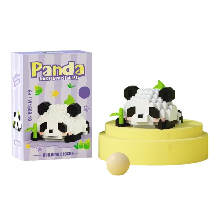 Set de Constructie, Flippy, Model Panda cu Bambus, 159 Piese, Model 3D, Jucarie Educativa STEM, +6 Ani, Plastic ABS, 7.8 x 4.1 x 11.3 cm, Mov