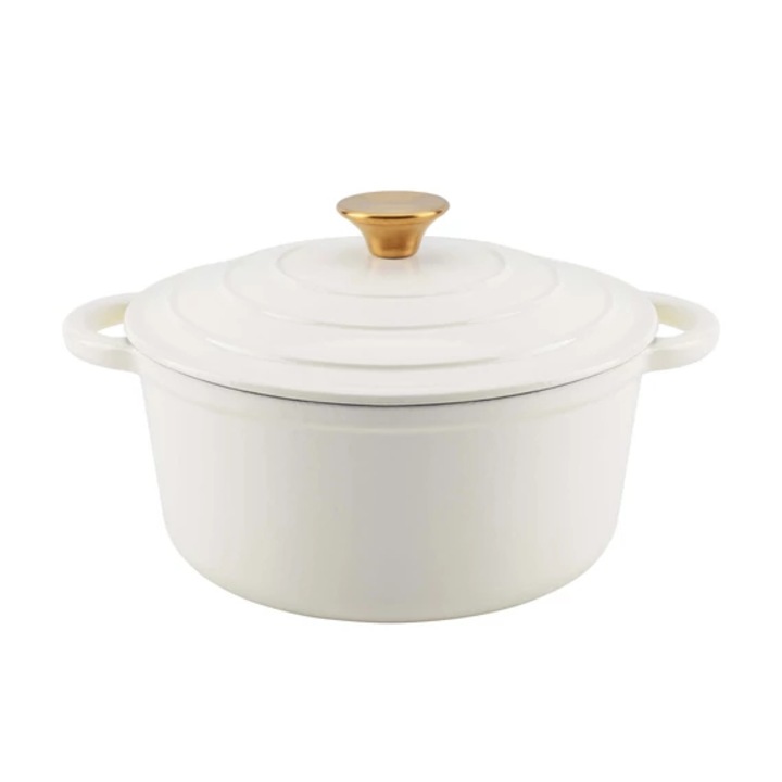 Oala din fonta emailata, Perfect Home, 20 cm, 2 l, alba, cu capac