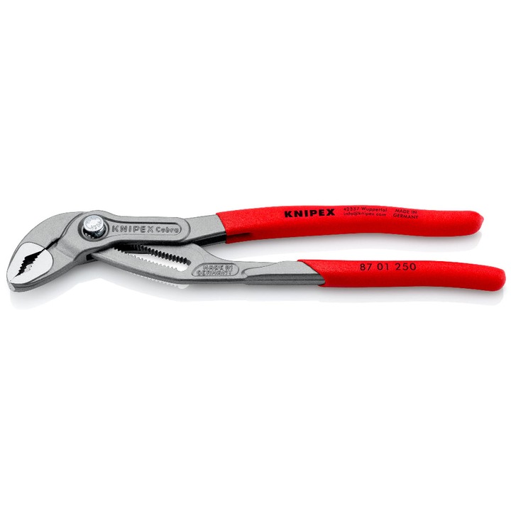 KNIPEX 87 01 250 Cobra® high-tech vízpumpafogó, 250 mm, Finom és gyors beállítás nyomógomb segítségével közvetlenül a munkadarabon