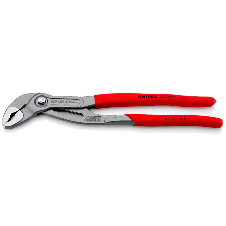 Cleste high tech pentru pompe de apa KNIPEX Cobra®, 87 01 300, 300mm, reglare fina si rapida prin apasarea butonului direct pe piesa