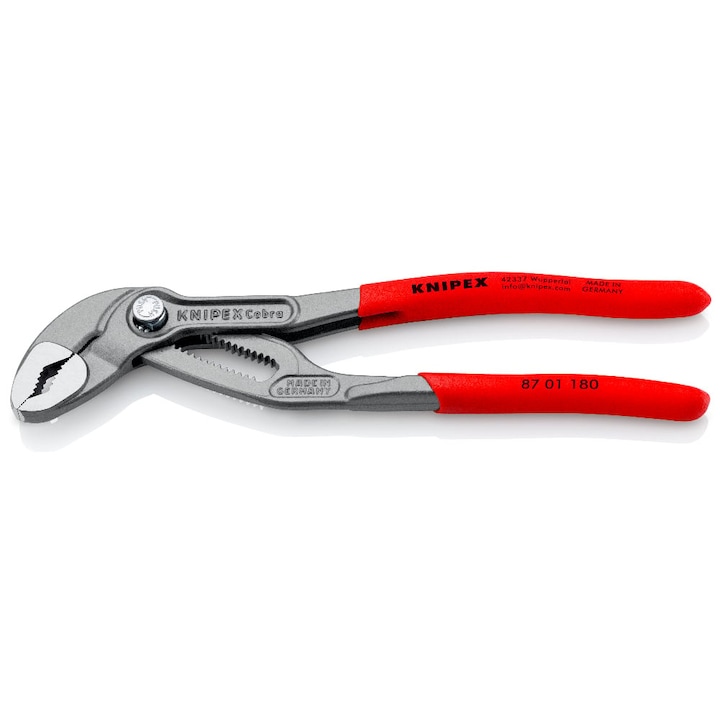 Високотехнологични клещи за водни помпи KNIPEX Cobra®, 87 01 180, 180мм, Фина и бърза настройка чрез натискане на бутон директно върху детайла