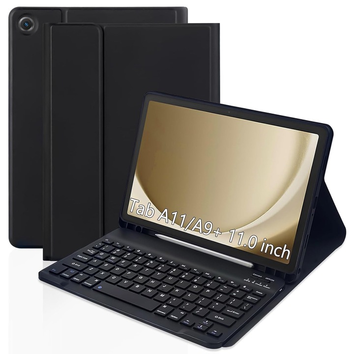 Husa cutastatura, AFKSMILE, Pentru Samsung Galaxy Tab A11 Plus /A9 Plus 2025 11 inch, Reincarcabila tastatura bluetooth, Carcasa pentru tableta, Ajustabile, Design magnetic, Caneluri antiderapante, Slot pentru stilou, Pozitionare precisa, TPU, Negru
